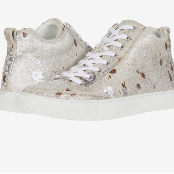 J/SLIDES Shoes - J/Slides Ludlow Mid-Top Off White Metallic Pony Hair